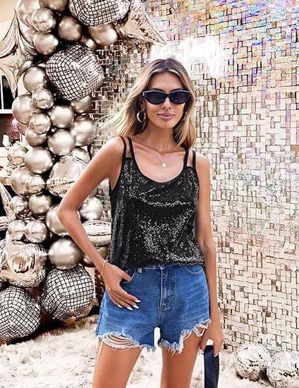 Ærmeløs glitrende camisole-vest til kvinder, sort black S
