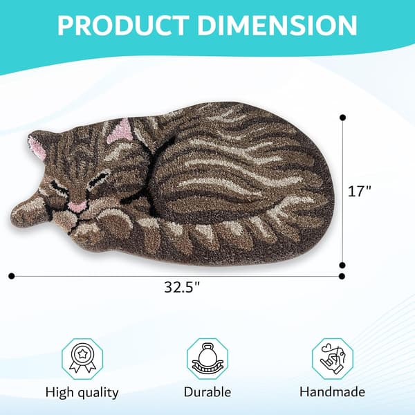 Kattemåtte, dørmåtte med sovende stribet kat design brun brown 60*32CM