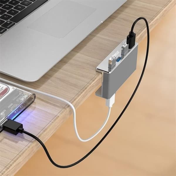 USB 3.0-hub – 4 porter – smart lading – aluminium – sølv