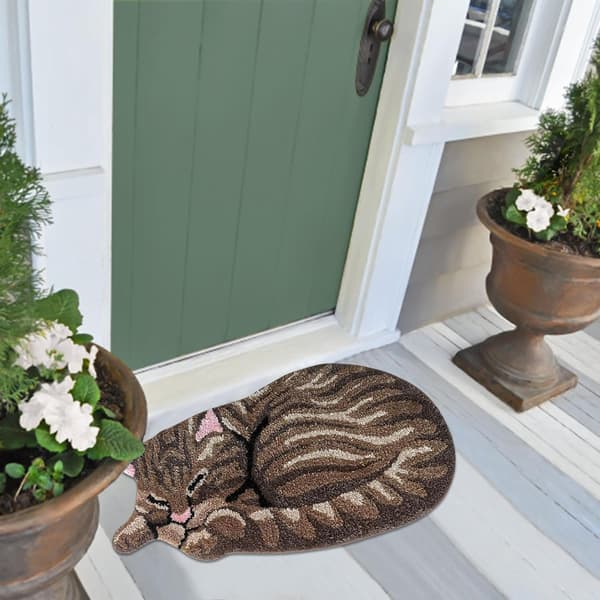 Kattemåtte, dørmåtte med sovende stribet kat design brun brown 60*32CM
