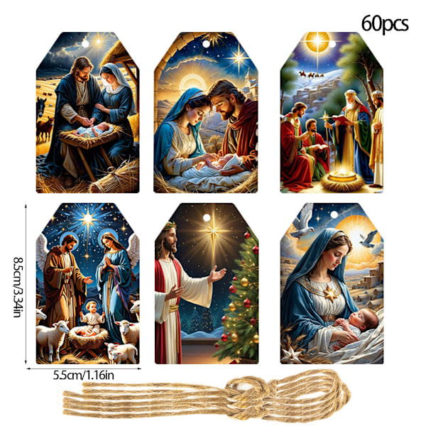 60 stk Gavekoder Papir Etiketter DIY Gaveinnpakning Emballasjeforsyninger Juletrær Hengende Ornamenter 2024 Nyttårsdekorasjon 60pcs-set9