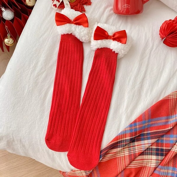 Personality Female Hosiery Sweet Bow Middle Tube Socks Christmas