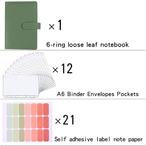 A5 PU lædermappe, genopfyldelig 6-ringsmappe, prisvenlig mappe, A5 notesbogsmappe (uden foring) - Grøn