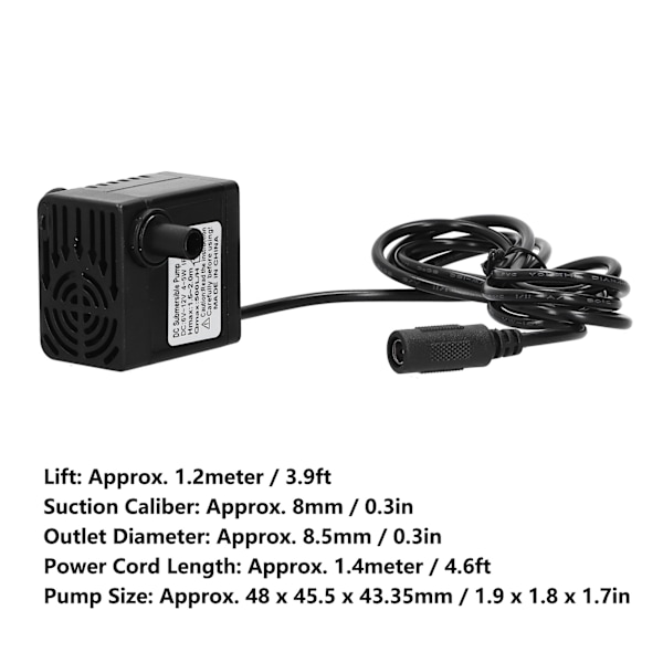 Vesipumppu Harjaton Hiljainen Uppoasennettava Pumppu Kiertoyksikkö 1,2 Metrin Nostokorkeus 500L/H 12V 5W