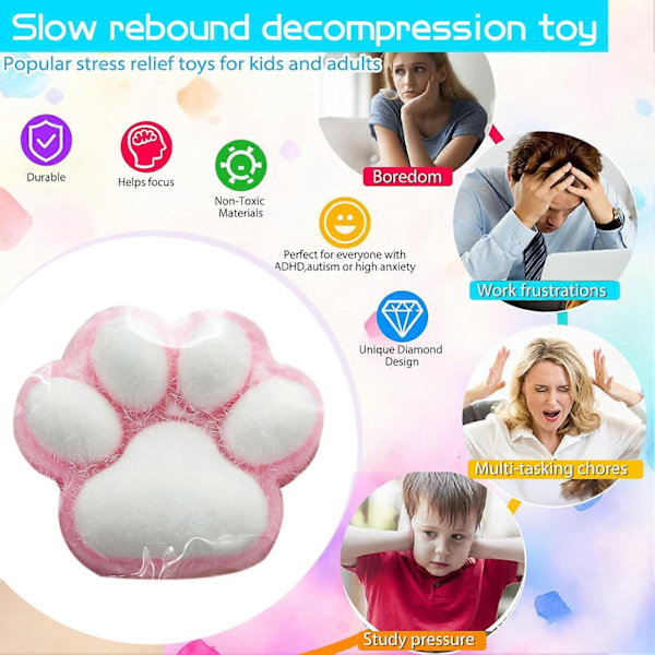 Håndlagde Taba Squishy Stor Kattepote Silikon Klemleker for Stresslindring, Kattepote Gigantisk Pote Squishy Sensoriske Leker for Angst og Avslapning White