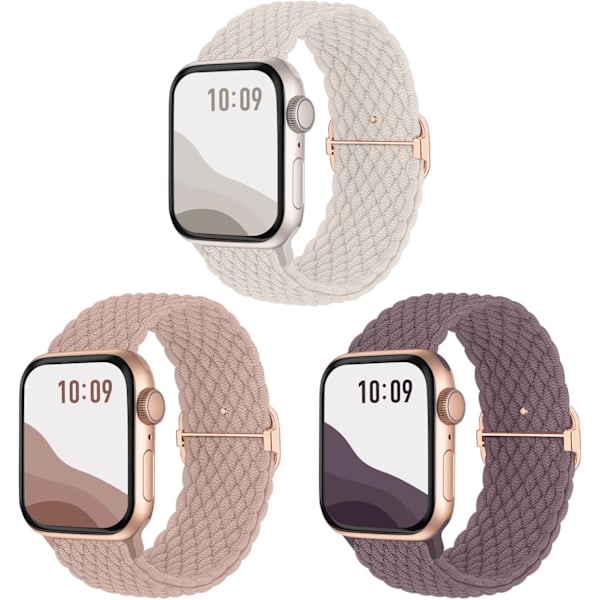 Anti-slip Braided Band 3-Pack Compatible for Apple Watch Straps Adjustable Stretchy Elastic Replacement Band for iWatch Ultra SE 9 8 7 6 5 4 3 2 1 h