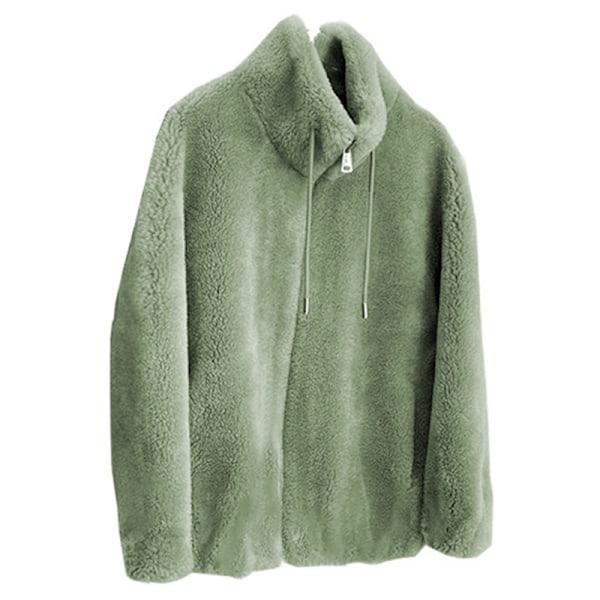 Fleecejacka för dam, fluffig teddybjörnsjacka, enfärgad fickjacka, ytterkläder, grön M Grön