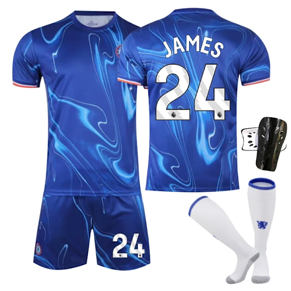 Chelsea Hemmatröja Barn Fotbollströja 2024-2025 Hemma James Nr 24 - Strump Skydd M Nr 24 - Strumpskydd No. 24 - Sock Guards M