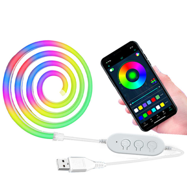 USB-drevet fargerik neon silikonlampe med Bluetooth-musikk, DIY spillrom atmosfærelampe 1m