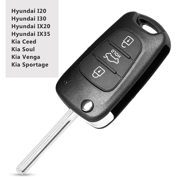 3-knapps nyckelbricka ersättning kompatibel med Hyundai i20 i30 i35 ix20 ix35 Fällbar fjärrkontroll bilnyckeltillbehör (2 st)