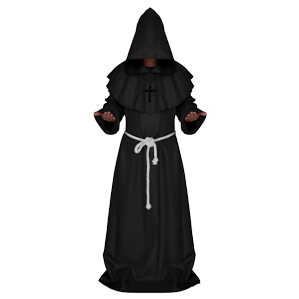 Keskiaikainen Munkkiroppu Pappi Roppu Halloween Cosplay Puku Viitta black S