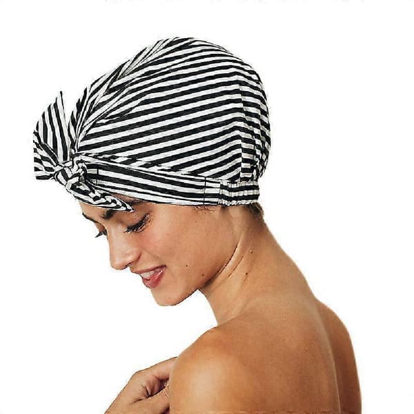 Luksus dusjhette for kvinner Vanntett gjenbrukbar dusjhette for langt hår Trendy dusjhette Stripe