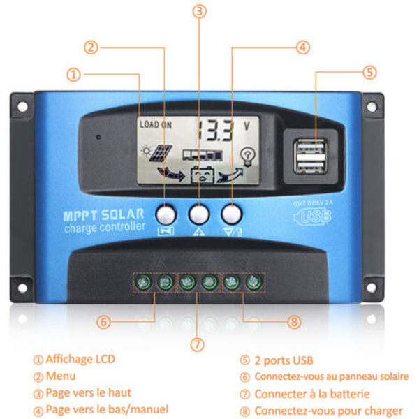 12v/24v Smart Batteri Mppt Solcellepanel Regulator Lad Y