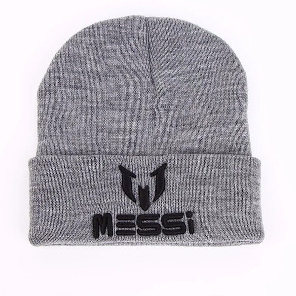 Ny Fotball Messi Fans Beanie for Kvinner og Menn Skullies Svart Grå Dame Beanie Hvite Hatter Beanies Varmt Strikket Beanie Caps Gorros gray