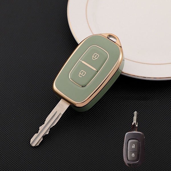 2-knapps TPU Bil Fjärrnyckel Fodral Skydd för Renault Kwid Traffic Symbol för Dacia Sandero Logan Duster 2016 Fodral 2018 Skal green keycase