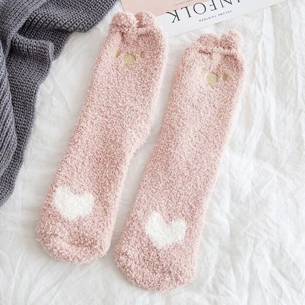 1 Par Jule-Sko til Kvinder Bløde Sokker Fluffy Varme Vinter Hyggelige Lounge Bed Julegaver pink