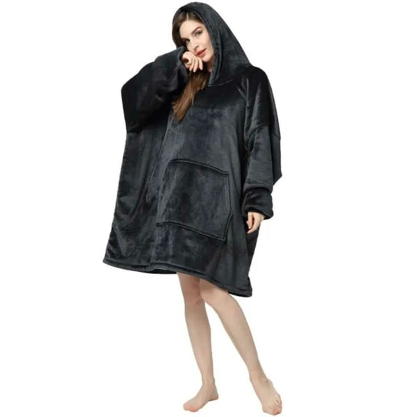 Hoodie Filt Tæppe - Oversize Hoodie Filt Snuggie Sort sort one size black