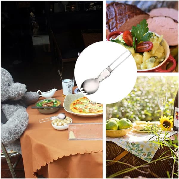 2 stk sammenleggbart bestikk i rustfritt stål, sammenleggbar spork, lett utendørs skje-gaffel