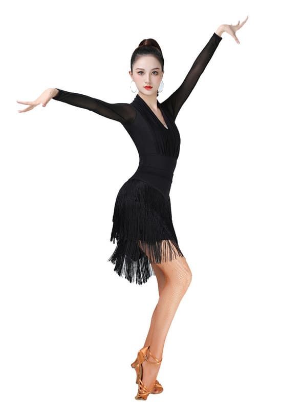 Dame nederdel med frynser til dans, latin, salsa, tango, balsal Sort Black M