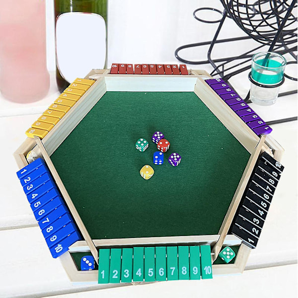 Stäng lådan tärningsspel 6 spelare 6 färgade sidor träbordsspel Stäng lådan spel med 12 tärningar h