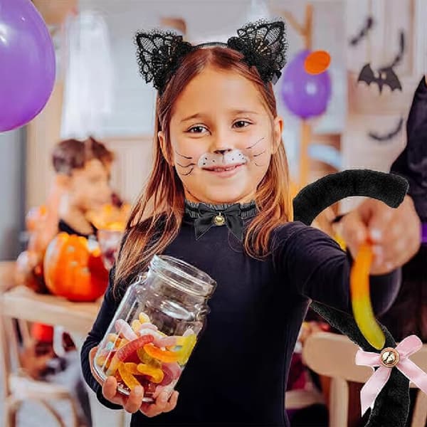 Halloween blondekattørehodebånd, damestil - Svart kattørehodebånd, egnet for kostymefester...