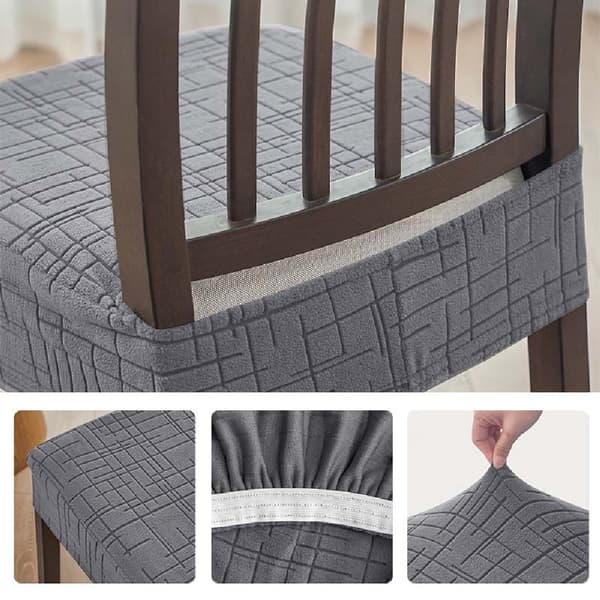 4 stk. moderne jacquard stolebetræk elastisk stræk, velegnet til spisestole, strækbart betræk med elastik, maskinvaskbart Dark Coffee