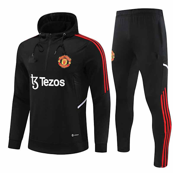 Manchester United 23-24 Voksen Træningsdragt med Hætte Halv Zip Sort sort sjx black L