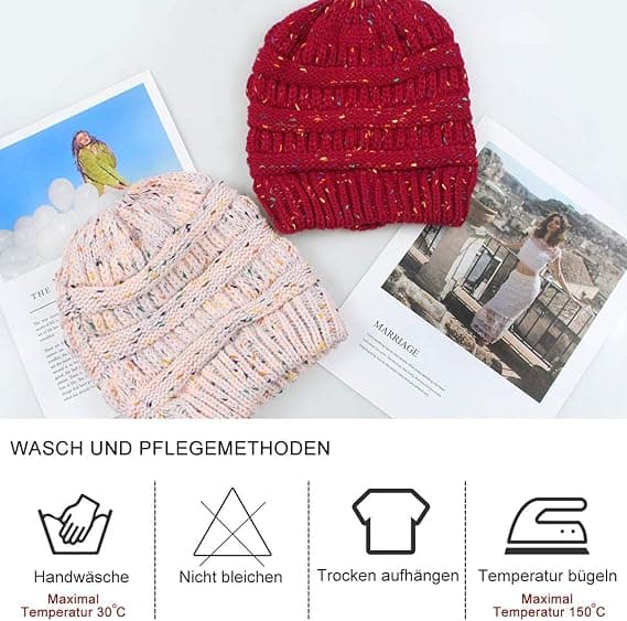 Hästmössa - Vintermössa för kvinnor med hästsvans, stickad mössa med hål, varm vintermössa för utomhusbruk, perfekt som present