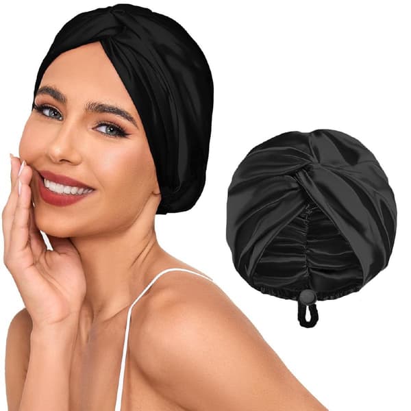 SOHO Night Cap Sovehætte Silke Satin Turban Hue - Sort