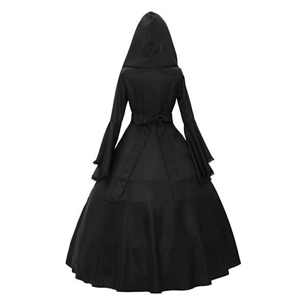 Kvinnors Gotisk Viktoriansk Häxa Vampyrklänning Medeltida Renässans Halloween Cosplay Huvad Kostym black M