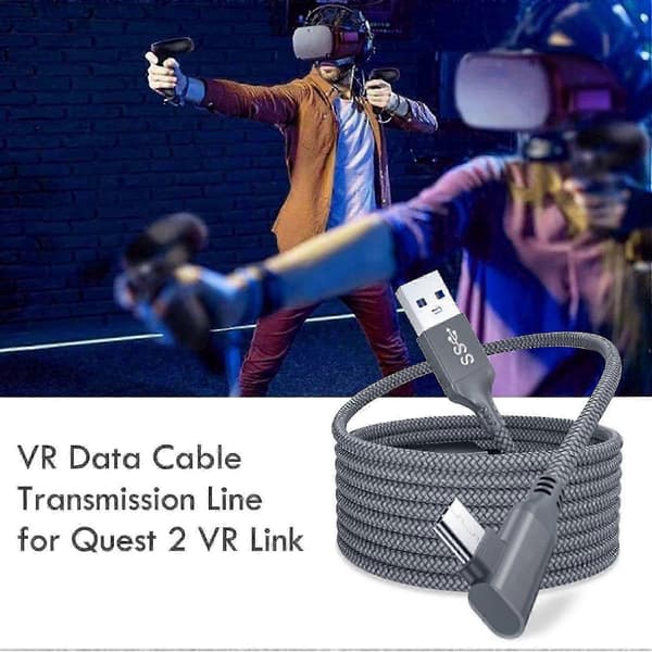 5M latauskaapeli Oculus Quest 2 Link -kuulokkeille USB 3.0 Type C tiedonsiirto Type-C–USB-A Grey