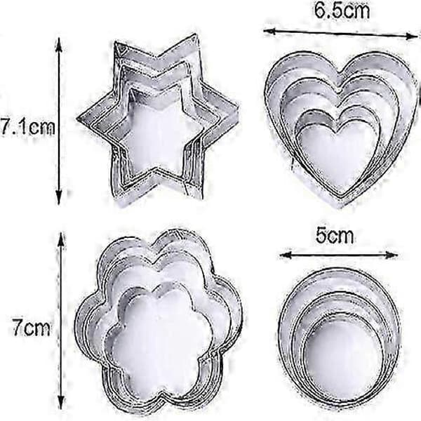 12-delt hjerteformet kakeform, metallkakeform, kakeform i rustfritt stål, bakeform, myk sukkerbrød sjokoladehjerte, stjerne, Fl