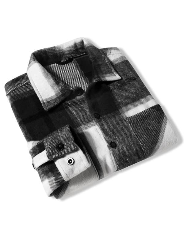 Flannelskjorter til mænd, afslappet ternet button-down skjortejakke Black-White 2XL