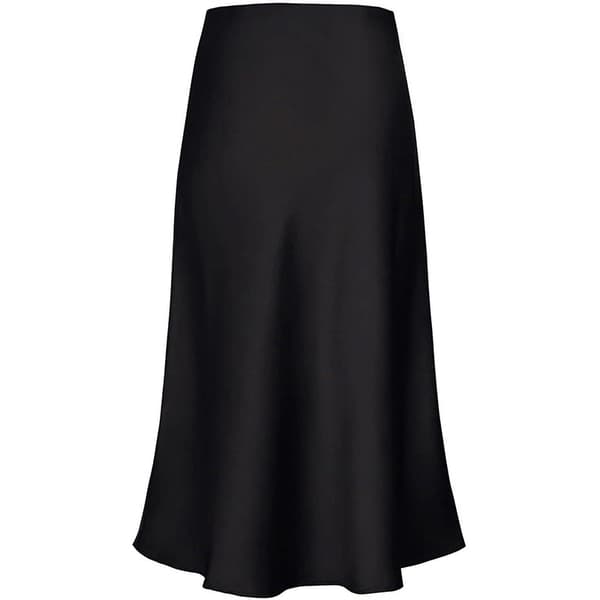 Dame Lang Satin Skjorte Silke Elegant Højtaljet Flared A-line Midi Nederdele Sort black 2XL