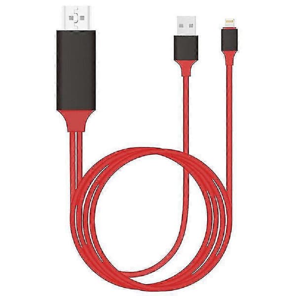 (Röd) 2M Lightning till HDMI-kabel HDTV-adapter för iPhone 11 Pro X Xr Xs 8 7 Plus