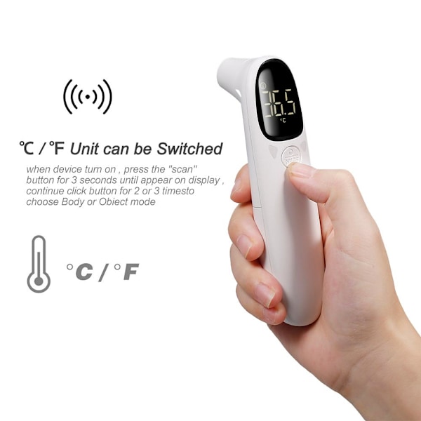 Stort LCD IR Termometer Febertermometer Vit White
