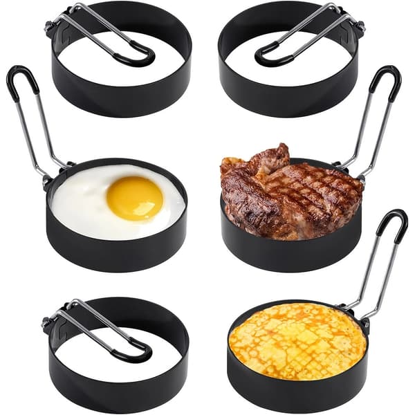 Æggeringe i rustfrit stål 6-pak, non-stick stegepande til perfekt runde æg