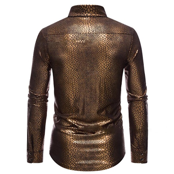 Menners Dress Skjorte Sekvens Lang Ermet Skjorte Fest Nattklubb gull gold 3XL