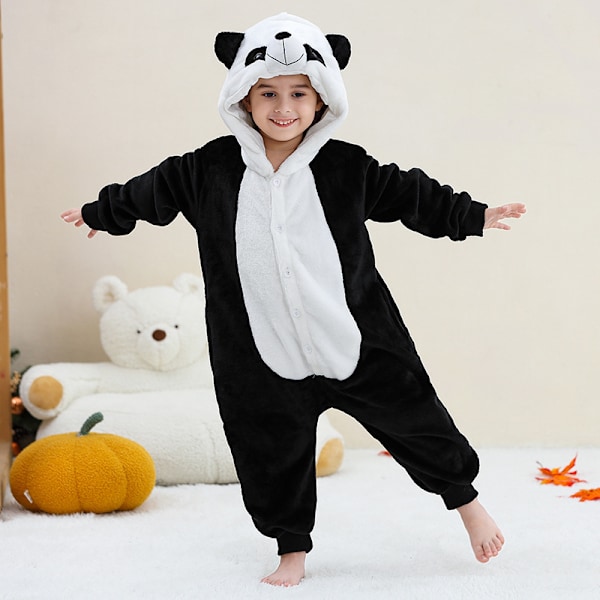 Unisex børne jumpsuit Pludset Kostume med Hat og Hale til Klæd-ud Rolleleg Halloween til Party Favors Panda romper 【135-145CM】