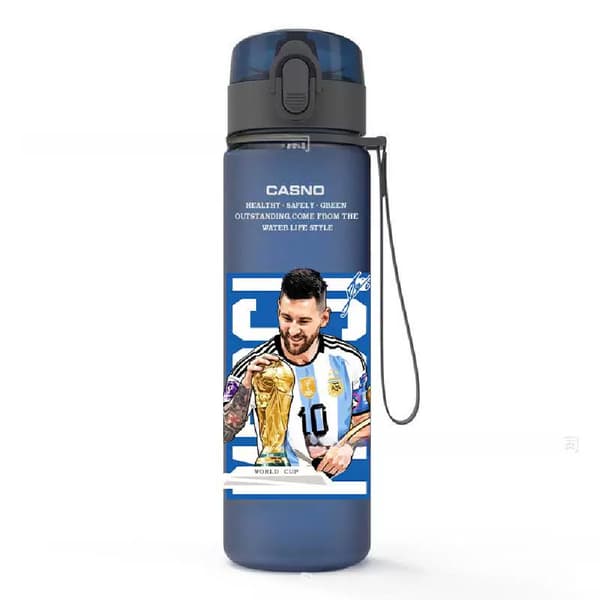 Bärbar blå sportvattenflaska med stor kapacitet och Messi-tryck - 560 ml