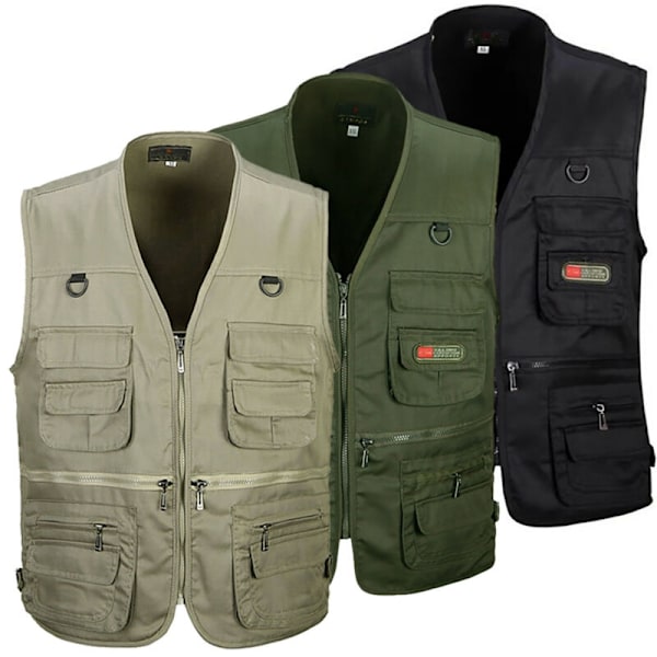 Outdoor Fiskeri Vest Til Mænd Jagt Vandreture Udendørs Vest Lomme Khaki - Perfekt khaki s khaki 2XL