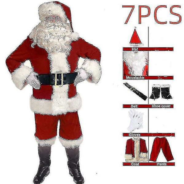 Jultomtekostym för Män Vuxen Jultomtekostym Santadräkt 7 delar 7pcs M