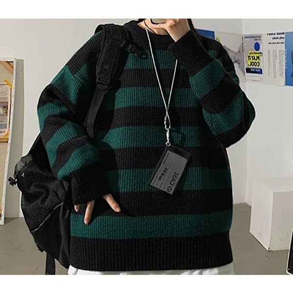 Tate tröja Vintertröja Randig tröja Kvinna Casual tröja Oversize par Harajuku tröja Varm tröja Sueter De Mujer Jersey grön svart h green black M