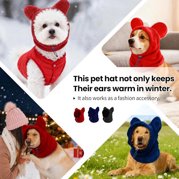 Vinterhætte til hunde med øreklapper, fleece halsvarmer til hunde, (sort, S)