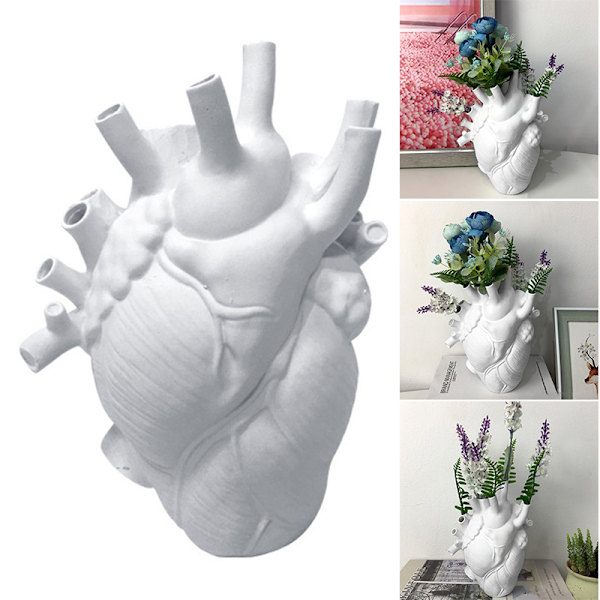 Hjärta Resin Blomkruka Anatomisk Hjärta Form Staty Kreativt Hantverk Ornament För Hem Vardagsrum Balkong Dekoration Vit S White