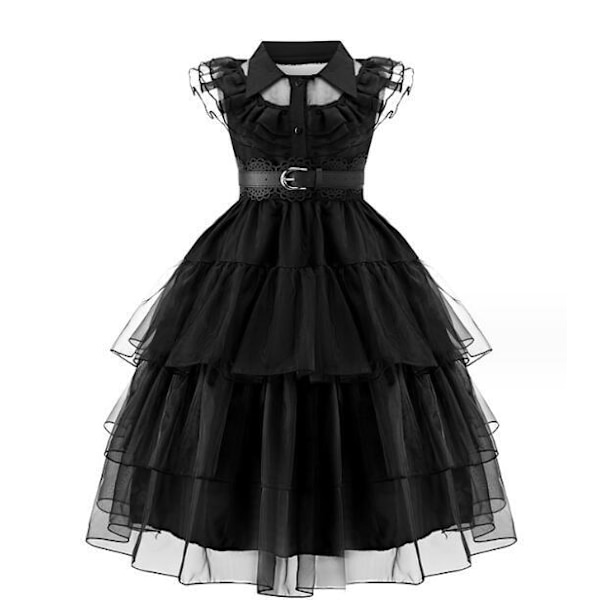 Wednesday Addams Svart Klänning för Flickor med Gratis Tillbehör 140CM