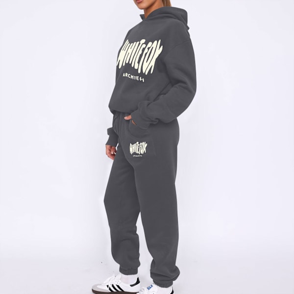 Hvit Fox Hoodies Damtröja Dam Hoodie Långärmad Pullover Jumper Casual Toppar Svart Sweatshirt Kostym dark grey XL