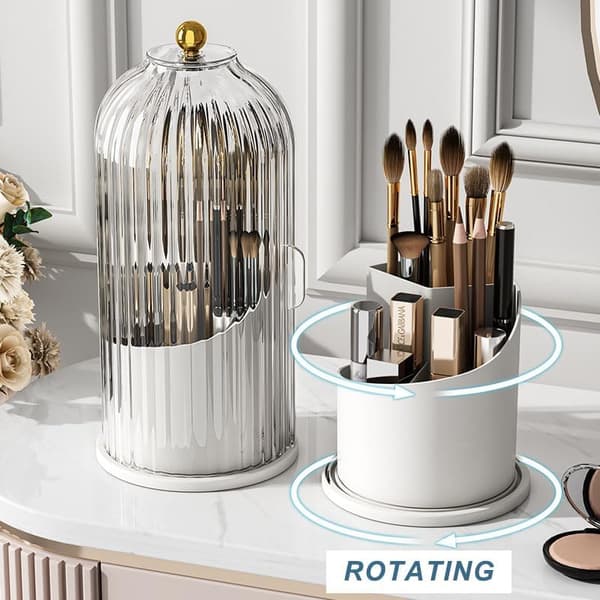 Makeupbørsteholder Organizer med Klart Låg 360 Roterende Skydelåge Støvtætte Børster