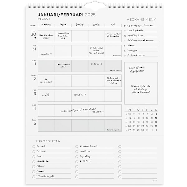 Familjekalender 2025 Familjens veckoplanering