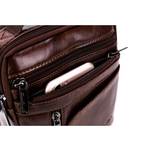 Herr Läder Axelväska Messenger Satchel Crossbody Handväska black